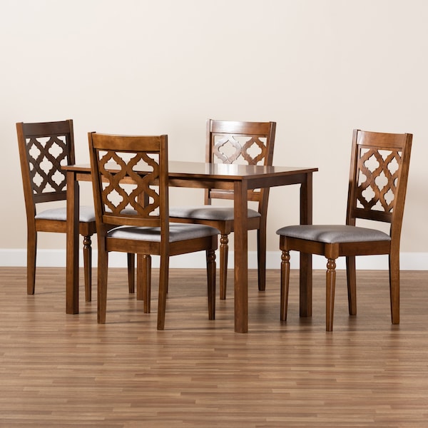 Baxton Studio Ramiro Modern and Contemporary Grey Fabric and Walnut Brown Finished Wood 5-Piece Dining Set - 176-11373-8959-ZORO