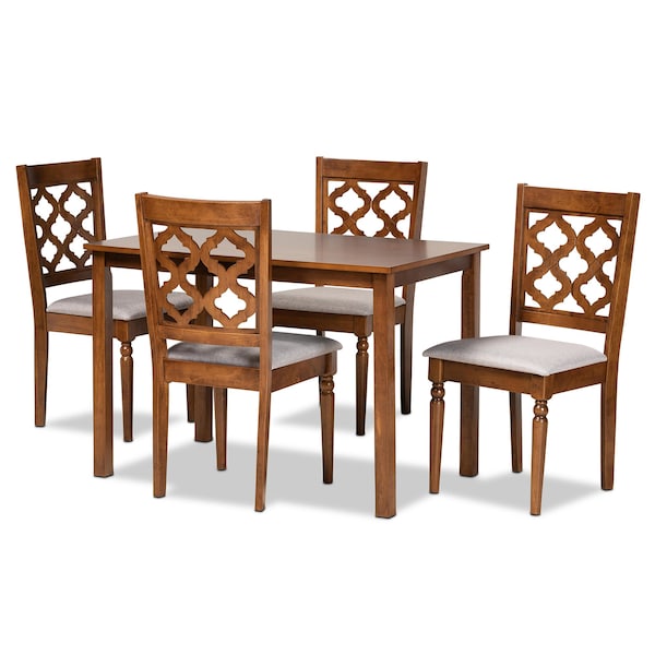 Baxton Studio Ramiro Modern and Contemporary Grey Fabric and Walnut Brown Finished Wood 5-Piece Dining Set - 176-11373-8959-ZORO
