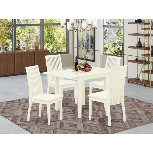 East West Furniture 5 Piece Norden Wood Dining Table Set - Linen White - NDIP5-LWH-C