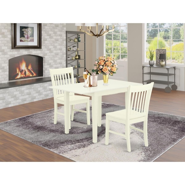 East West Furniture 3 Piece Norden Dining Room Table Set - Linen White - NDNO3-LWH-W
