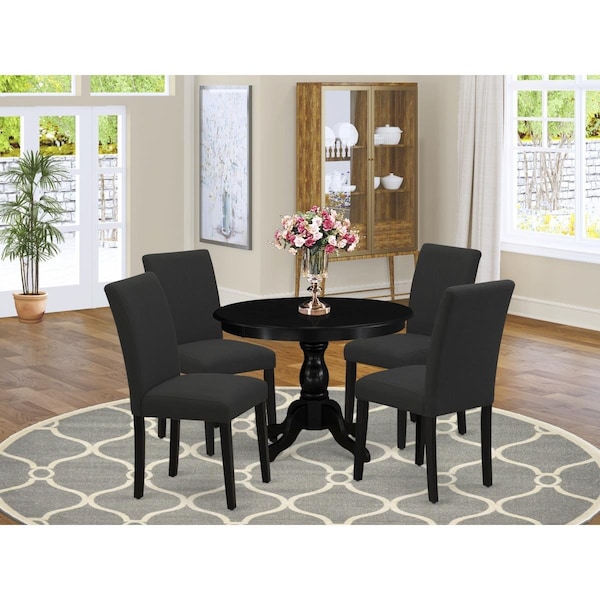 East West Furniture 5 Piece Hartland Kitchen Table Set - Wire Brushed Black - HBAB5-ABK-24