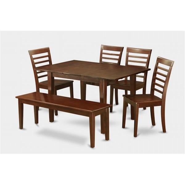 East West Furniture 5 Pc Dining Table 32x60in With 4 Ladder Back Wood Seat Chairs and 52-in Long Bench - PSML6D-MAH-W