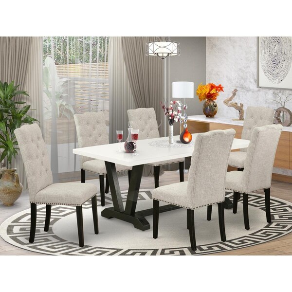 East West Furniture 7 Piece V-Style Kitchen Table Set - Doeskin - V626EL635-7