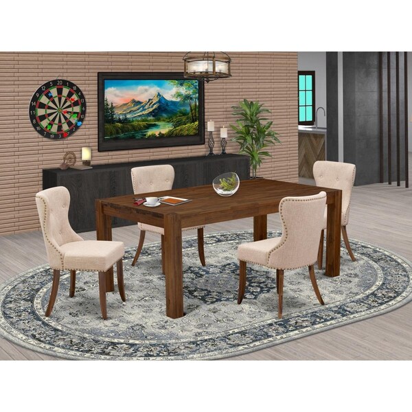 East West Furniture 5 Piece Lismore Dining Room Set - Sand Blasting Antique Walnut - LMSI5-N8-04