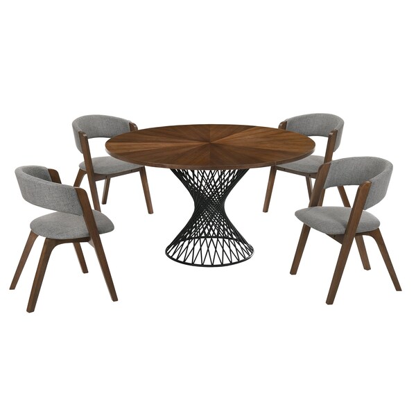 Armen Living Cirque and Rowan 5 Piece Walnut Round Dining Set - SETCQDIWA5B