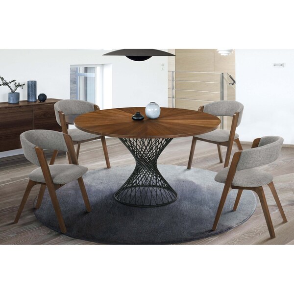 Armen Living Cirque and Rowan 5 Piece Walnut Round Dining Set - SETCQDIWA5B