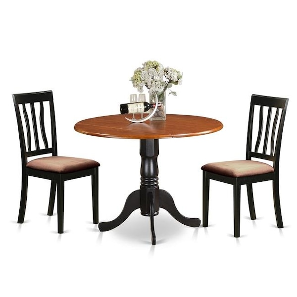 East West Furniture East West Furniture DLAN3-BCH-C Dublin Dining Set with 2 Wood Chairs; Black & Cherry - 3 Piece - DLAN3-BCH-C
