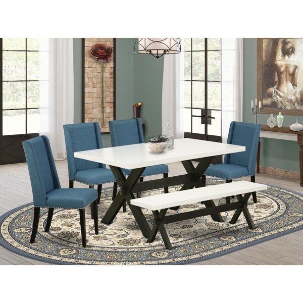 East West Furniture 6 Piece X-Style Gorgeous Dinette Set - Wire Brushed Black - X626FL121-6