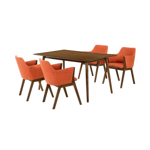Armen Living Westmont and Renzo Orange and Walnut 5 Piece Dining Set - SETWEDI5REWAOR