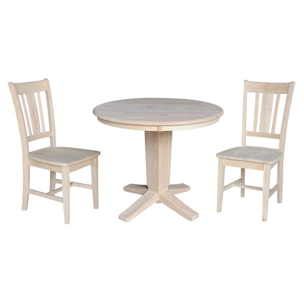 International Concepts 36 in. Solid Wood Round Top Dining Table with 2 Chairs, Unfinished - K-36RT-23B-C10-2