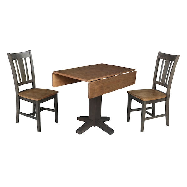 International Concepts 36 in. Solid Wood Square Dual Drop Leaf Dining Table with 2 Chairs in Hickory/Washed Coal - K45-36SDP-C10-2