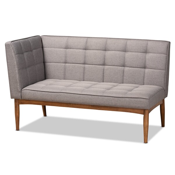 Baxton Studio Sanford Mid-Century Modern Grey Fabric and Walnut Brown Finished Wood 4-Piece Dining Nook Set - 184-11340-11342-9305-ZORO