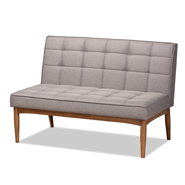 Baxton Studio Sanford Mid-Century Modern Grey Fabric and Walnut Brown Finished Wood 4-Piece Dining Nook Set - 184-11340-11342-9305-ZORO