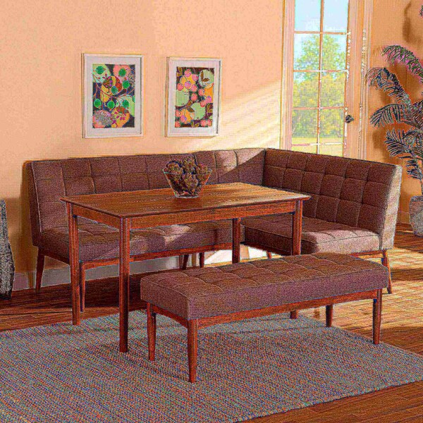 Baxton Studio Sanford Mid-Century Modern Grey Fabric and Walnut Brown Finished Wood 4-Piece Dining Nook Set - 184-11340-11342-9305-ZORO