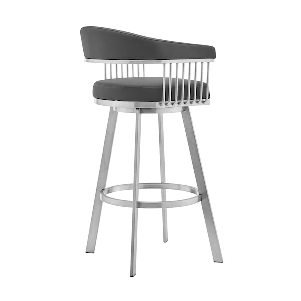 Armen Living Naomi and Chelsea 4-Piece Counter Height Dining Set in Brushed Stainless Steel and Gray Faux Leather - SETNMCHGRBS4
