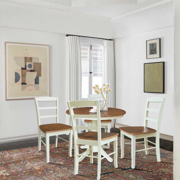 Whitewood Industries Rectangular Fixed Top Table W/ 4 Chairs, 36 in W, 29.9 in L, 36 in H, Parawood, Hickory/Shell, 5 - K79-36RT-27B-C2-4