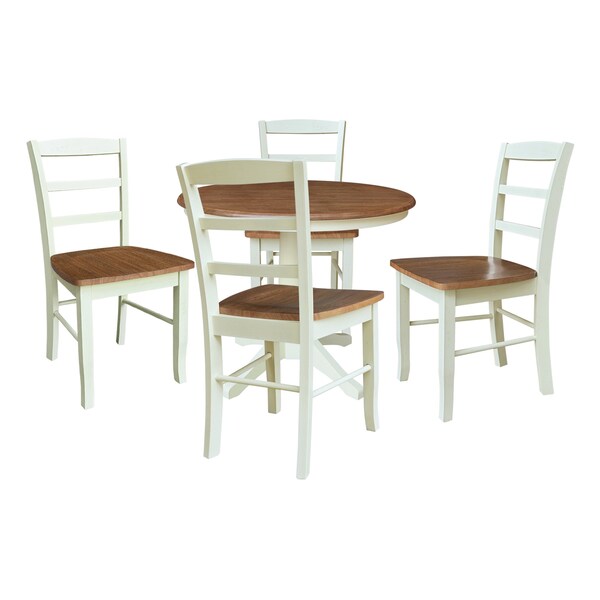 Whitewood Industries Rectangular Fixed Top Table W/ 4 Chairs, 36 in W, 29.9 in L, 36 in H, Parawood, Hickory/Shell, 5 - K79-36RT-27B-C2-4