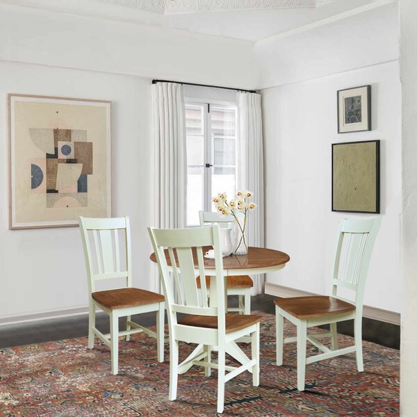 Whitewood Industries Rectangular Fixed Top Table W/ 4 Chairs, 36 in W, 29.9 in L, 36 in H, Parawood, Hickory/Shell, 3 - K79-36RT-27B-C10-4