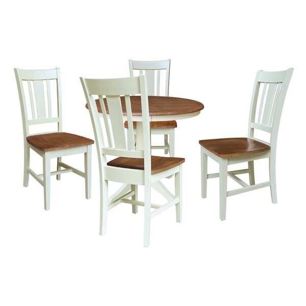Whitewood Industries Rectangular Fixed Top Table W/ 4 Chairs, 36 in W, 29.9 in L, 36 in H, Parawood, Hickory/Shell, 3 - K79-36RT-27B-C10-4