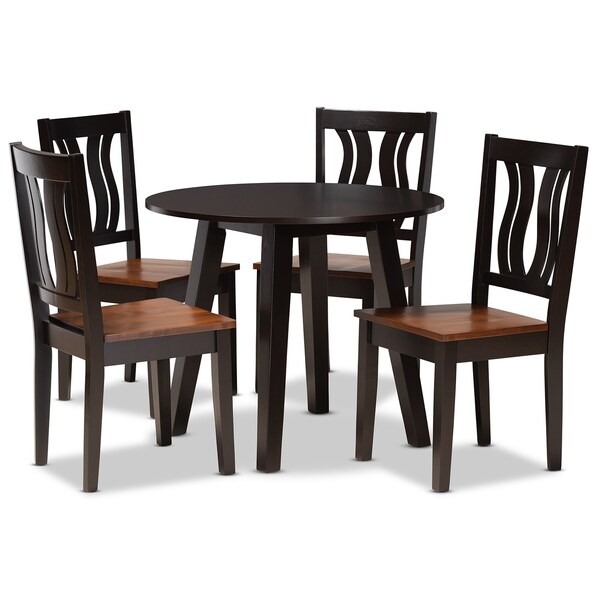 Baxton Studio Anesa Modern Two-Tone Dark Brown and Walnut Brown Finished Wood 5-PC Dining Set - 177-11380-10896-ZORO