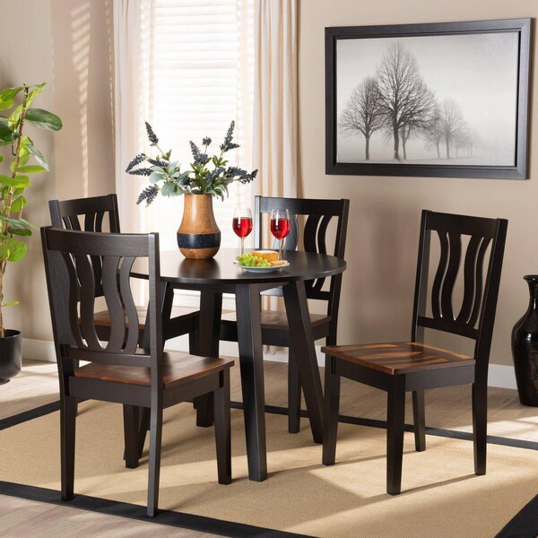 Baxton Studio Anesa Modern Two-Tone Dark Brown and Walnut Brown Finished Wood 5-PC Dining Set - 177-11380-10896-ZORO