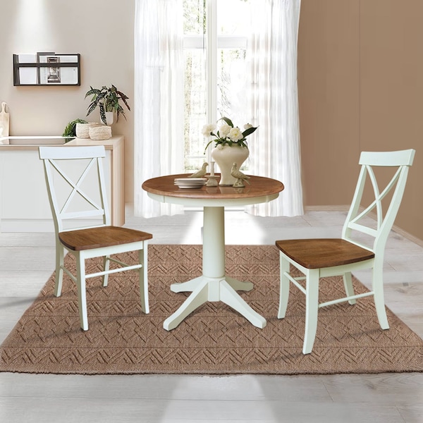Whitewood Industries Rectangular Fixed Top Table W/ 2 Chairs, 30 in W, 29.9 in L, 30 in H, Parawood, Hickory/Shell - K79-30RT-27B-C613-2