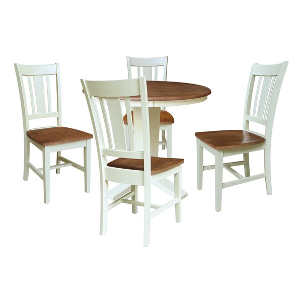 Whitewood Industries Rectangular Fixed Top Table W/ 4 Chairs, 36 in W, 29.9 in L, 36 in H, Parawood, Hickory/Shell, 5 - K79-36RT-23B-C10-4