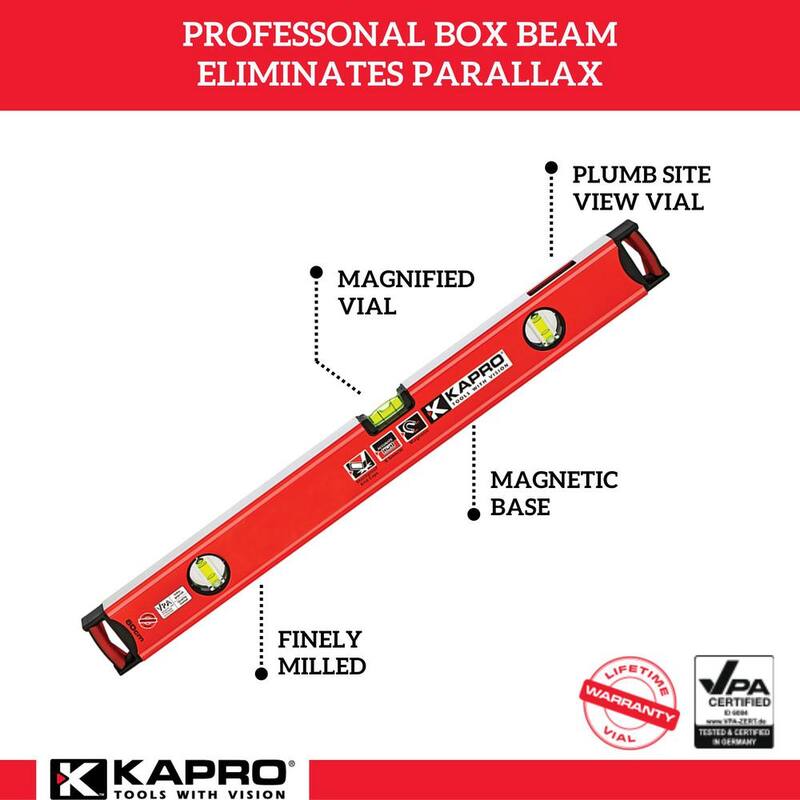 Kapro 24 in. Professional Magnetic Aluminum Box Level with Magnified Vial and Plumb Site - 985-41X-24M