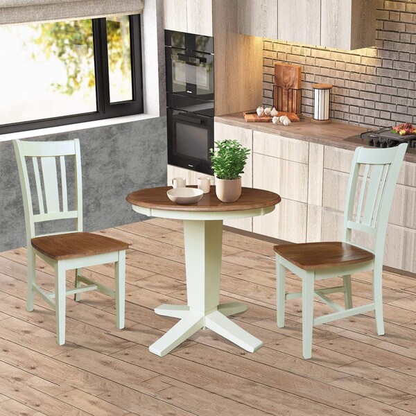 Whitewood Industries Rectangular Fixed Top Table W/ 2 Chairs, 30 in W, 29.9 in L, 30 in H, Parawood, Hickory/Shell - K79-30RT-23B-C10-2