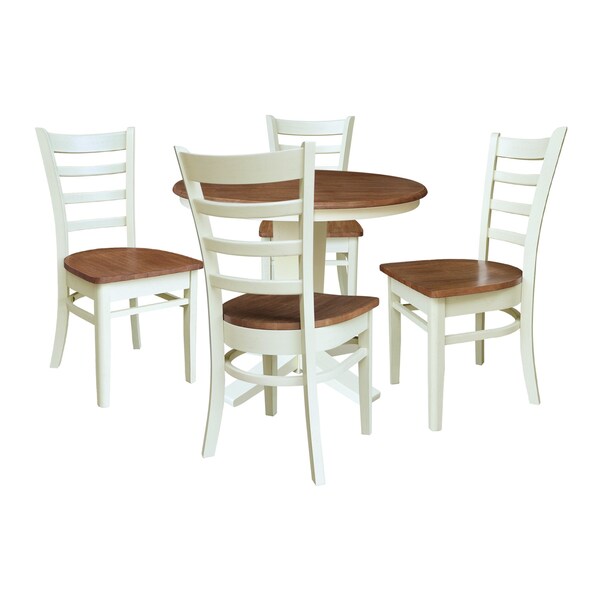 Whitewood Industries Rectangular Fixed Top Table W/ 4 Chairs, 36 in W, 29.9 in L, 36 in H, Parawood, Hickory/Shell, 5 - K79-36RT-23B-C617-4