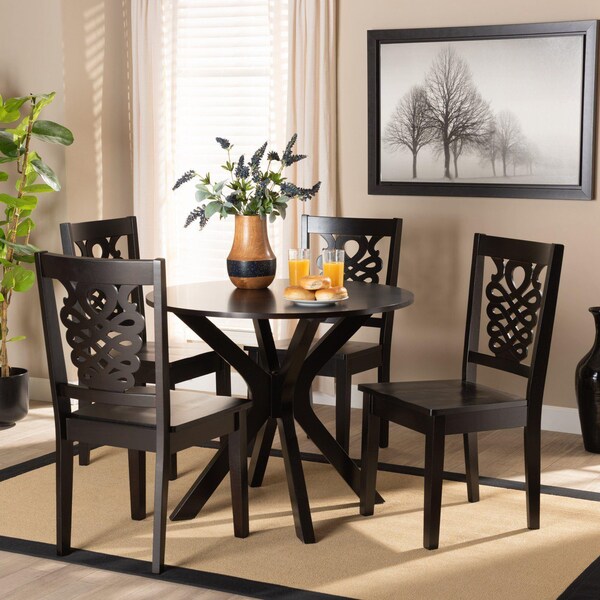 Baxton Studio Liese Modern and Contemporary Transitional Dark Brown Finished Wood 5-Piece Dining Set - 177-11381-10892-ZORO