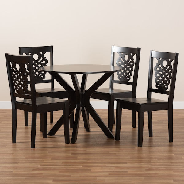 Baxton Studio Liese Modern and Contemporary Transitional Dark Brown Finished Wood 5-Piece Dining Set - 177-11381-10892-ZORO