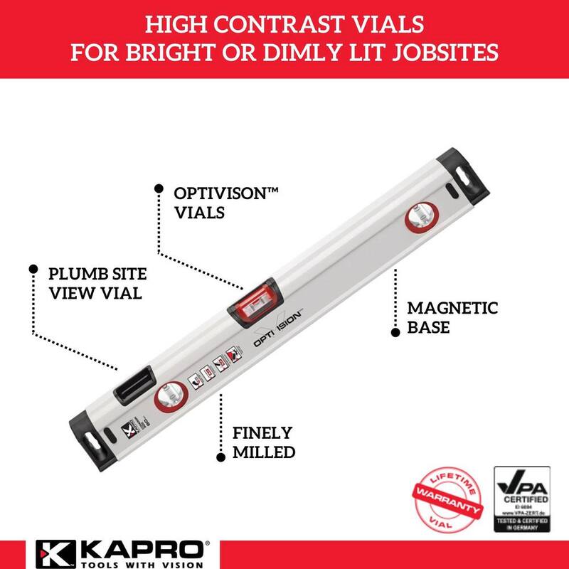 Kapro 24 in. Heavy Duty Magnetic Aluminum Box Level with Optivision and Plumb Site - 905-41-24M