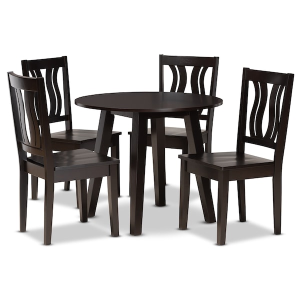Baxton Studio Anesa Modern and Contemporary Transitional Dark Brown Finished Wood 5-Piece Dining Set - 177-11377-10896-ZORO