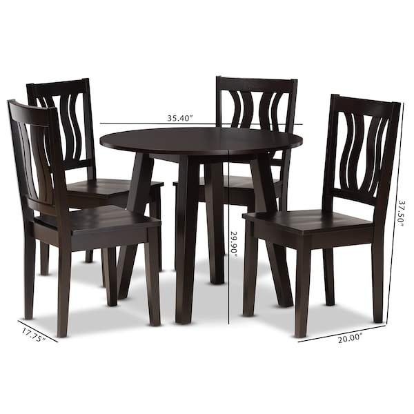 Baxton Studio Anesa Modern and Contemporary Transitional Dark Brown Finished Wood 5-Piece Dining Set - 177-11377-10896-ZORO