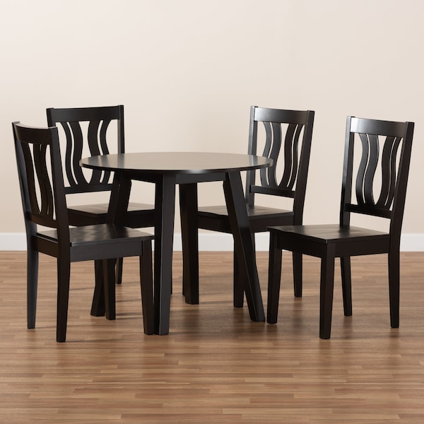 Baxton Studio Anesa Modern and Contemporary Transitional Dark Brown Finished Wood 5-Piece Dining Set - 177-11377-10896-ZORO