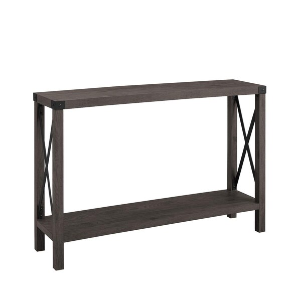 Walker Edison Furniture Walker Edison  Farmhouse Metal-X Entry Table with Lower Shelf, Sable - AF46MXETSA