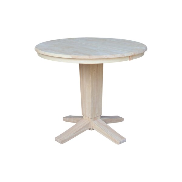 International Concepts 36 in. Solid Wood Round Top Pedestal Table w/12 in. Leaf - 30.1 in.High - Dining Height, Unfinished - K-36RXT-23B