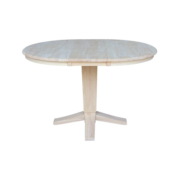 International Concepts 36 in. Solid Wood Round Top Pedestal Table w/12 in. Leaf - 30.1 in.High - Dining Height, Unfinished - K-36RXT-23B