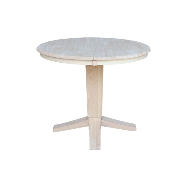 International Concepts 36 in. Solid Wood Round Top Pedestal Table w/12 in. Leaf - 30.1 in.High - Dining Height, Unfinished - K-36RXT-23B