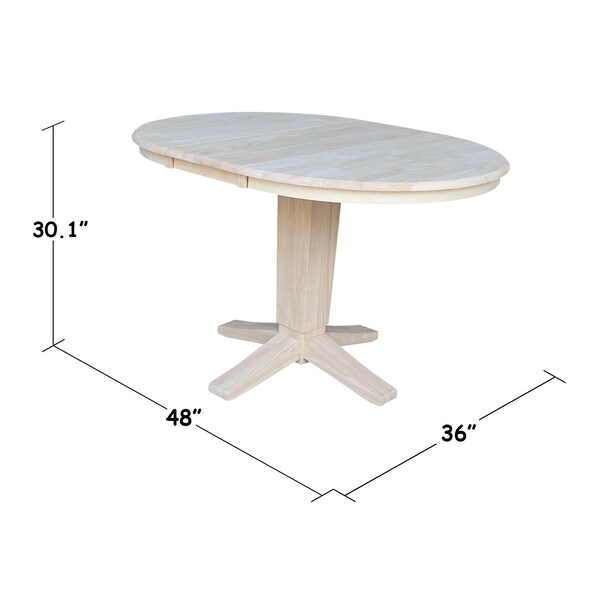 International Concepts 36 in. Solid Wood Round Top Pedestal Table w/12 in. Leaf - 30.1 in.High - Dining Height, Unfinished - K-36RXT-23B