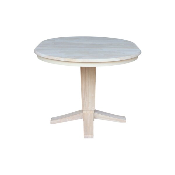 International Concepts 36 in. Solid Wood Round Top Pedestal Table w/12 in. Leaf - 30.1 in.High - Dining Height, Unfinished - K-36RXT-23B