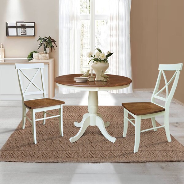 Whitewood Industries Rectangular Fixed Top Table W/ 2 Chairs, 36 in W, 29.1 in L, 36 in H, Parawood, Hickory/Shell, 3 - K79-36RT-C613-2