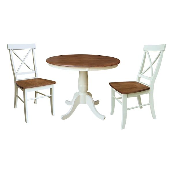 Whitewood Industries Rectangular Fixed Top Table W/ 2 Chairs, 36 in W, 29.1 in L, 36 in H, Parawood, Hickory/Shell, 3 - K79-36RT-C613-2