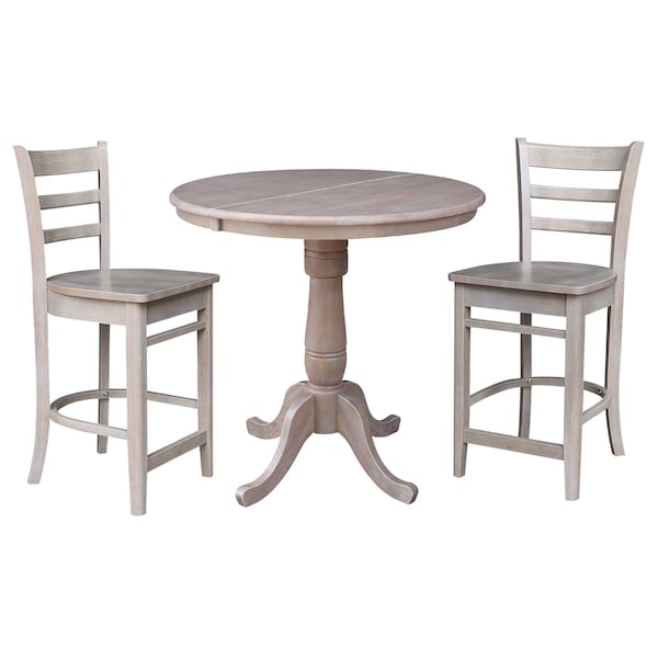 International Concepts 36 in. Round Counter Height Extension Dining Table w/12 in. Leaf and 2 Emily Counter Height Stools - K09-36RXT-S6172-2