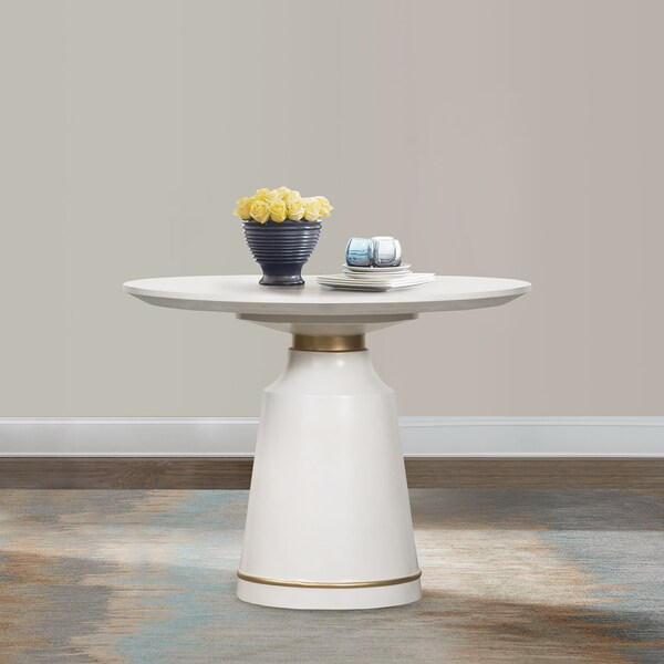 Armen Living Pinni White Concrete Round Dining Table with Bronze Painted Accent - LCSPDIWH