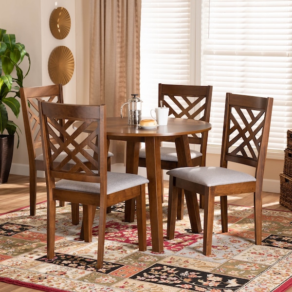 Baxton Studio Lilly Grey Upholstered and Walnut Wood 5-Piece Dining Set - 169-9881-10895