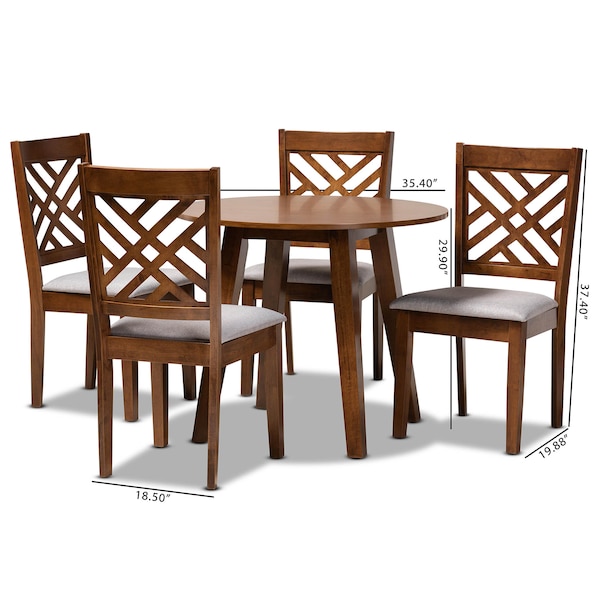 Baxton Studio Lilly Grey Upholstered and Walnut Wood 5-Piece Dining Set - 169-9881-10895