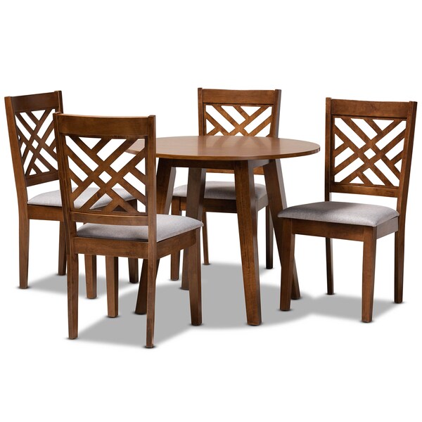 Baxton Studio Lilly Grey Upholstered and Walnut Wood 5-Piece Dining Set - 169-9881-10895