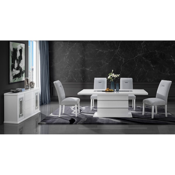 Global Furniture Usa Contemporary Fabric, Velvet Monaco White Dining Table + Monaco Dining Chair - 5662